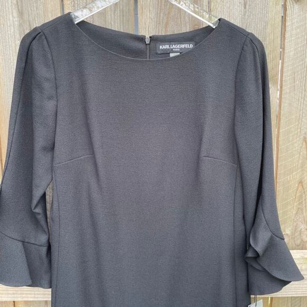 Karl Lagerfeld Dress Black Midi Tulip Sleeve Classic Versatile Size 6 NWT - Picture 3 of 11